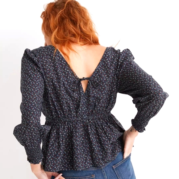 Sold! NWT Madewell Tie-Back Peplum Puff Sleeve Top - Picture 2 of 15